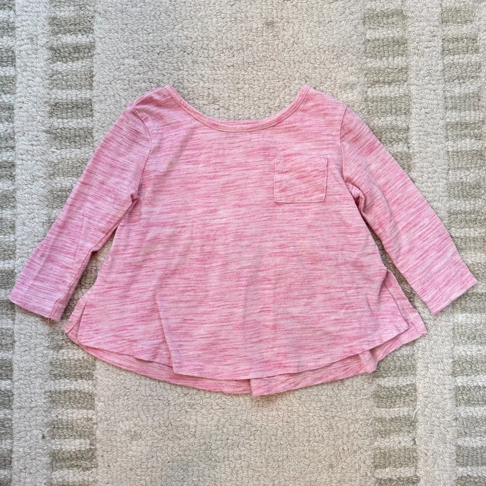 Pink Heathered Long Sleeve Girls Top With Pocket
